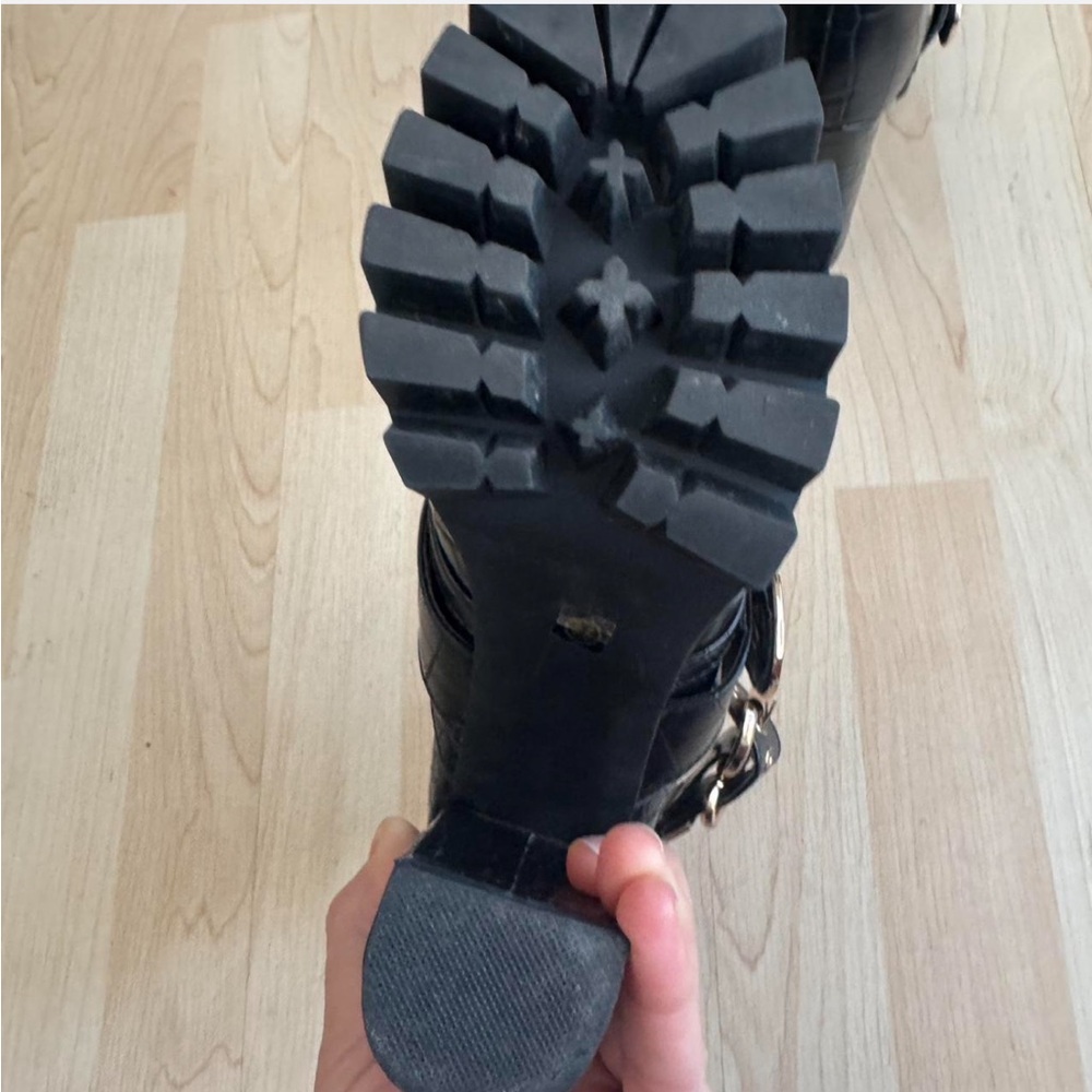 Black Croc-Embossed Platform Buckle Ankle Booties - Picture 5 of 5